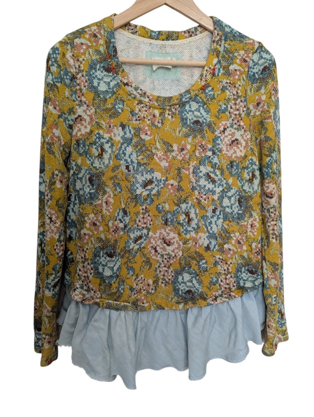 LILKA Anthropologie Floral Layered-Look Long Sleeve Top in Mustard Medium